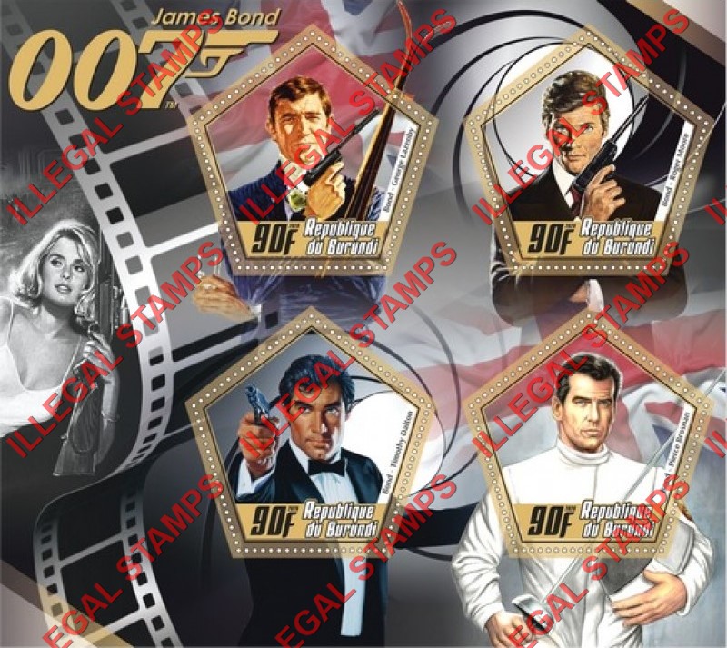 Burundi 2020 James Bond 007 Counterfeit Illegal Stamp Souvenir Sheet of 4