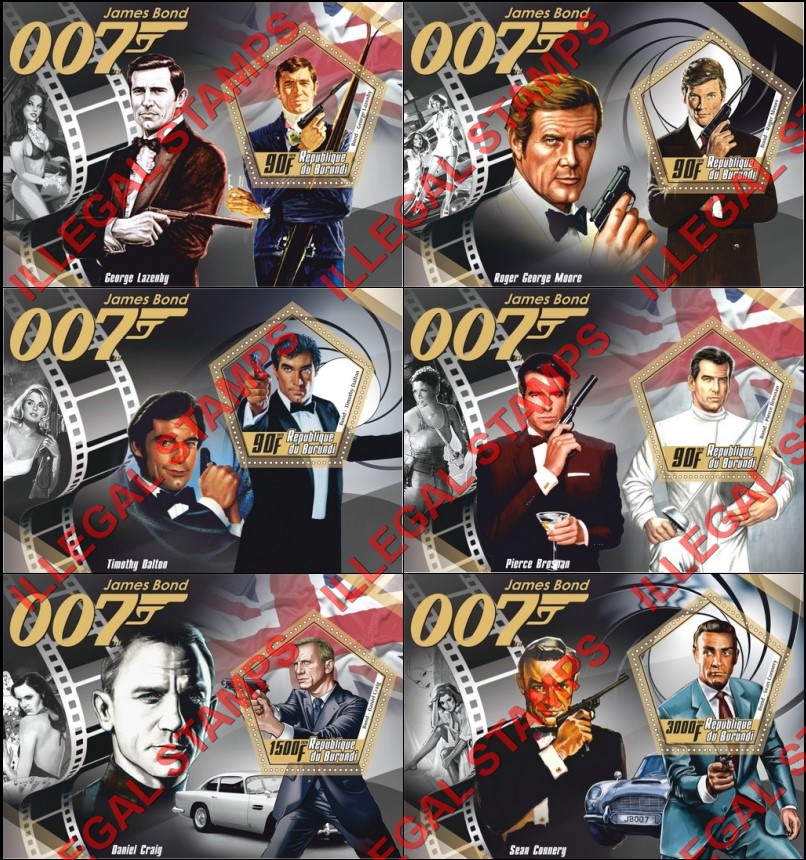 Burundi 2020 James Bond 007 Counterfeit Illegal Stamp Souvenir Sheets of 1