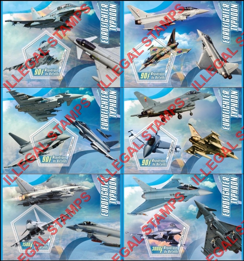 Burundi 2020 Military Aircraft Eurofighter Typhoon Counterfeit Illegal Stamp Souvenir Sheets of 1