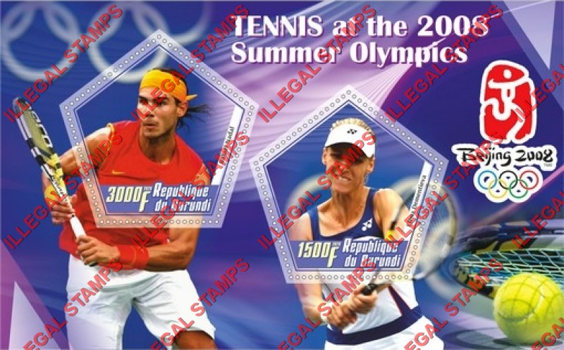 Burundi 2020 Olympic Games in Beijing in 2008 Tennis Players Counterfeit Illegal Stamp Souvenir Sheet of 2