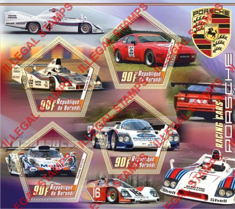 Burundi 2020 Porsche Racing Cars Counterfeit Illegal Stamp Souvenir Sheet of 4