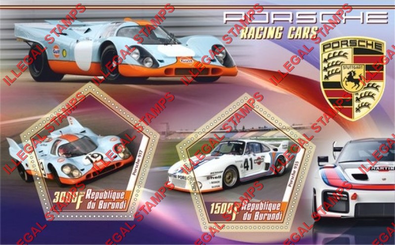 Burundi 2020 Porsche Racing Cars Counterfeit Illegal Stamp Souvenir Sheet of 2