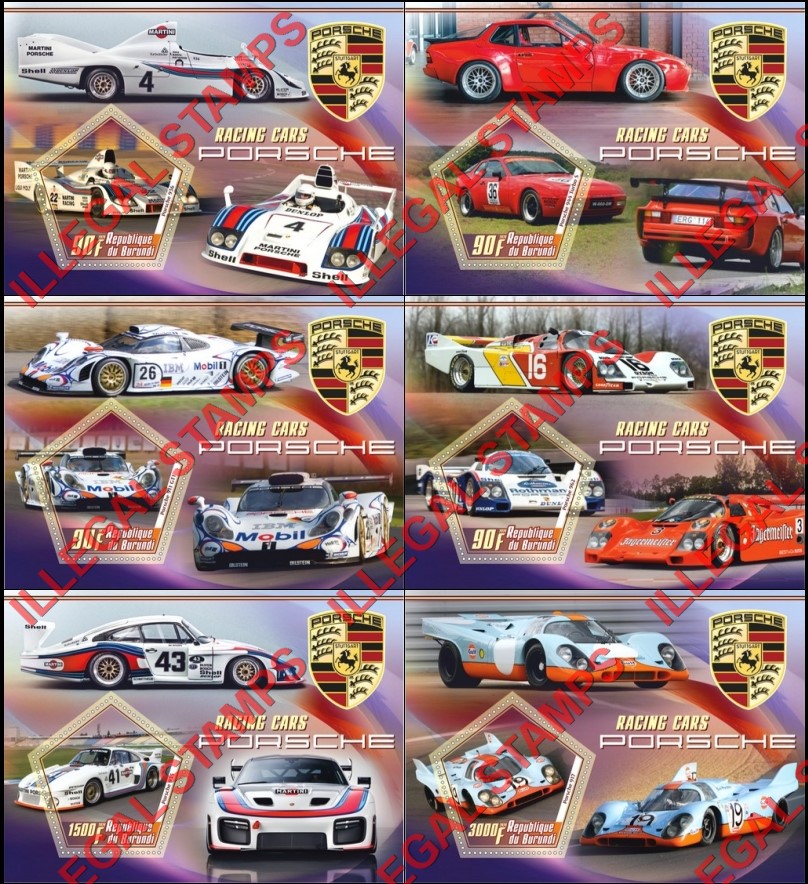 Burundi 2020 Porsche Racing Cars Counterfeit Illegal Stamp Souvenir Sheets of 1