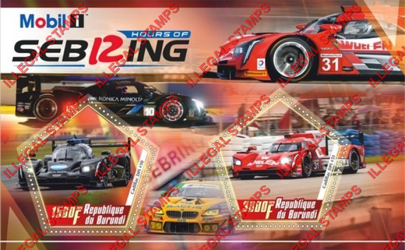 Burundi 2020 Racing Cars Hours of Sebring Counterfeit Illegal Stamp Souvenir Sheet of 2