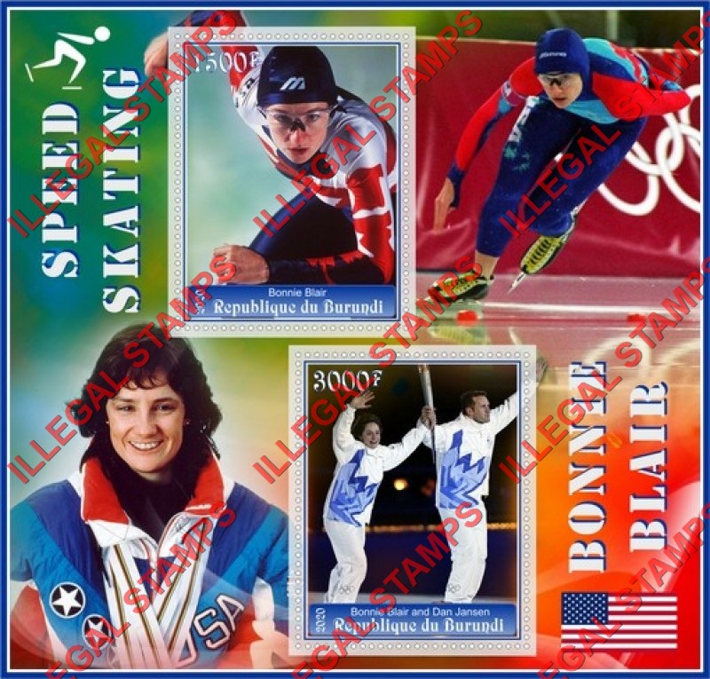 Burundi 2020 Speed Skating Bonnie Blair Counterfeit Illegal Stamp Souvenir Sheet of 2