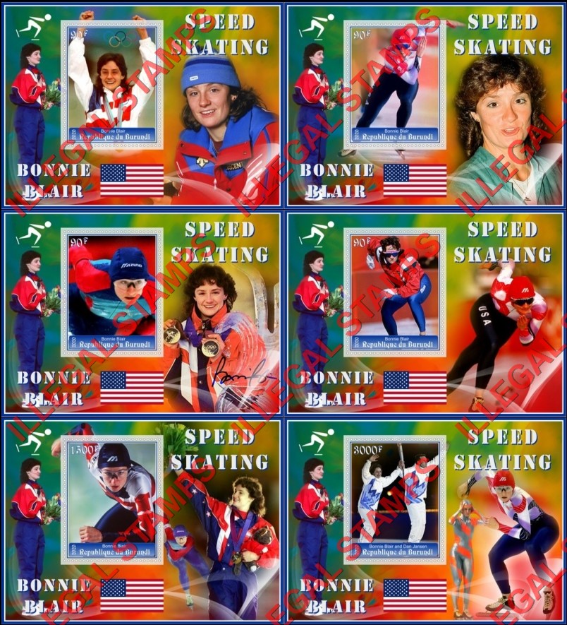 Burundi 2020 Speed Skating Bonnie Blair Counterfeit Illegal Stamp Souvenir Sheets of 1