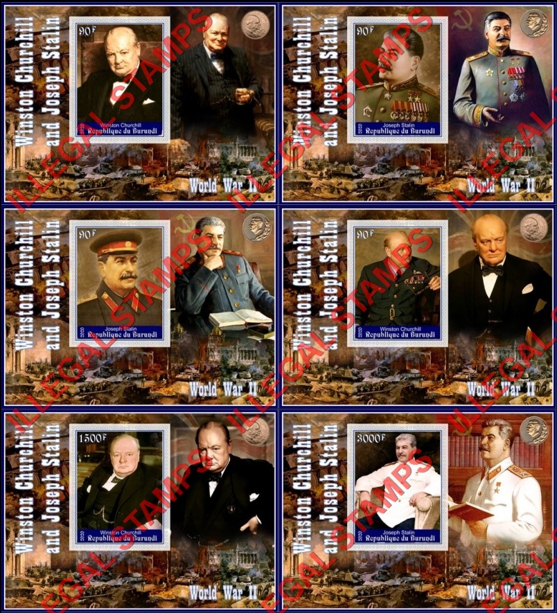 Burundi 2020 Winston Churchill and Joseph Stalin Counterfeit Illegal Stamp Souvenir Sheets of 1