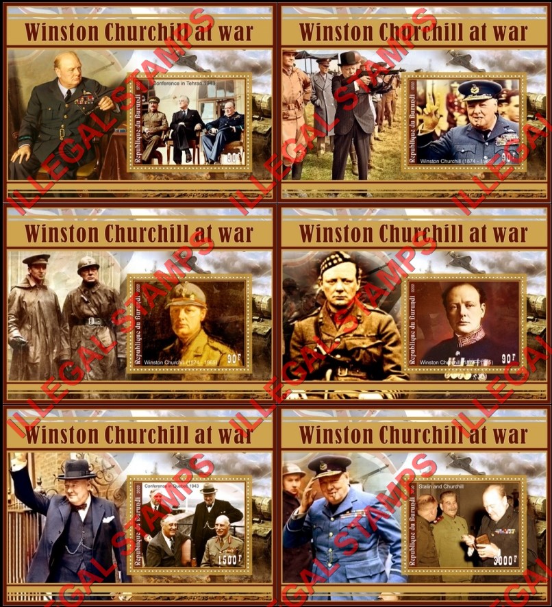 Burundi 2020 Winston Churchill at War Counterfeit Illegal Stamp Souvenir Sheets of 1