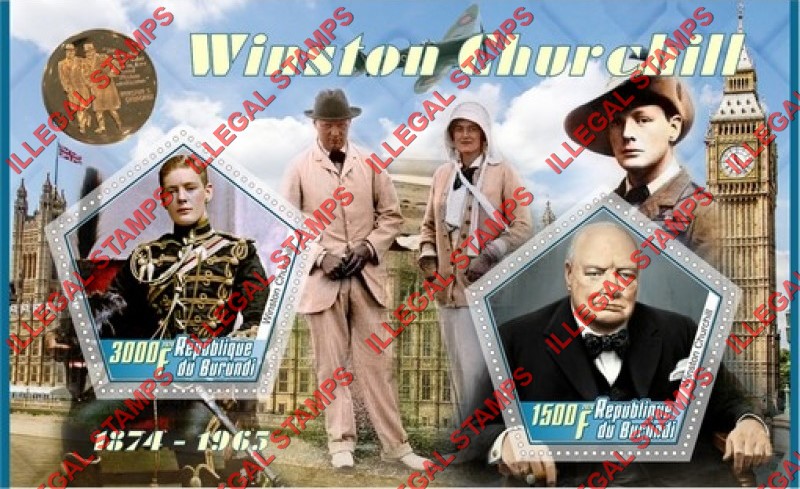 Burundi 2020 Winston Churchill (different) Counterfeit Illegal Stamp Souvenir Sheet of 2