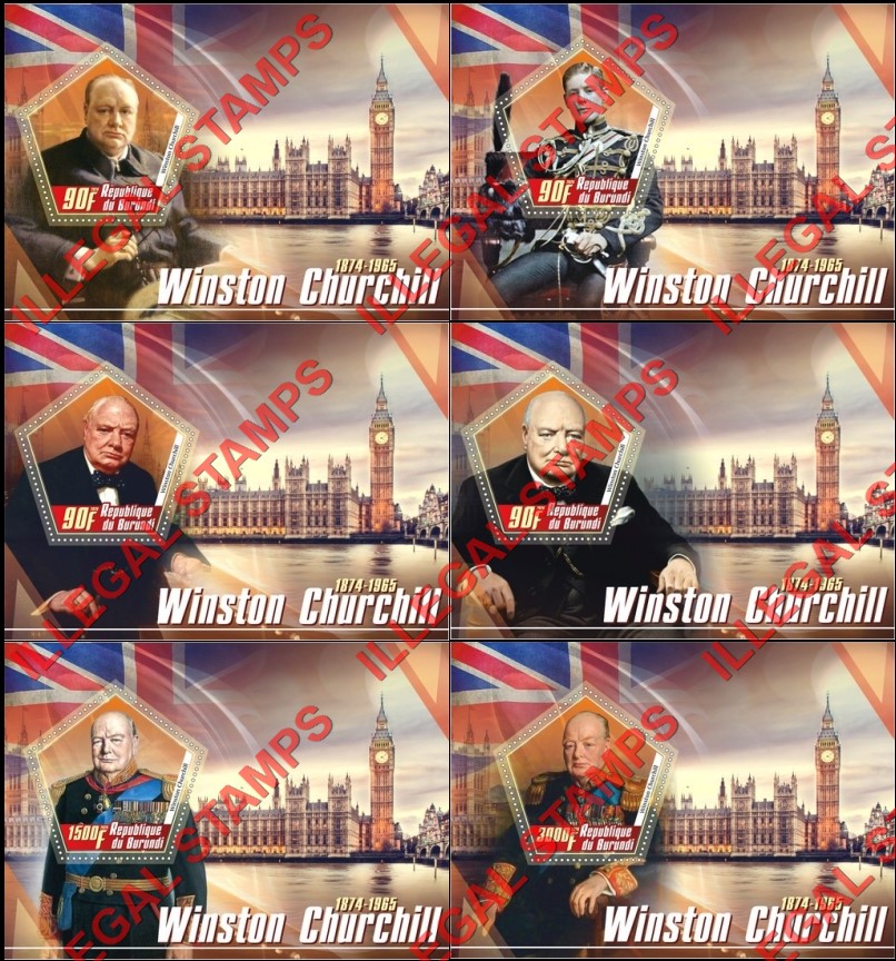 Burundi 2020 Winston Churchill Counterfeit Illegal Stamp Souvenir Sheets of 1