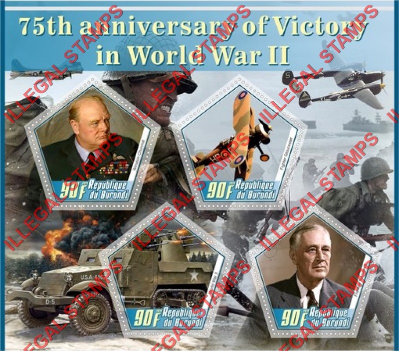 Burundi 2020 World War II Victory Counterfeit Illegal Stamp Souvenir Sheet of 4