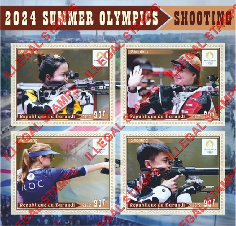 Burundi 2022 Olympic Games in Paris in 2024 Shooting Counterfeit Illegal Stamp Souvenir Sheet of 4