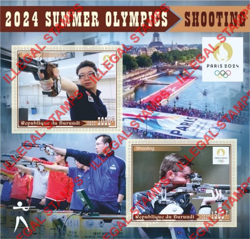 Burundi 2022 Olympic Games in Paris in 2024 Shooting Counterfeit Illegal Stamp Souvenir Sheet of 2