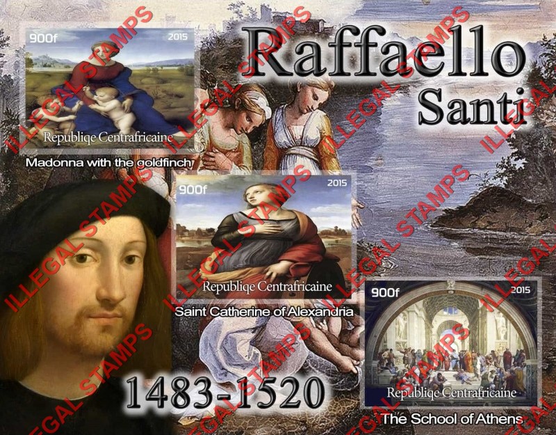 Central African Republic 2015 Paintings by Santi Raffaello Illegal Stamp Souvenir Sheet of 3