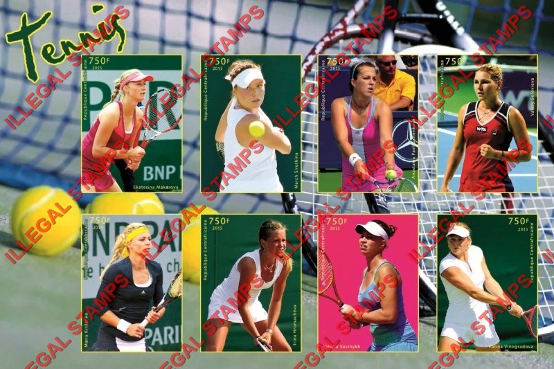 Central African Republic 2015 Tennis Players Women's Tennis Illegal Stamp Souvenir Sheet of 8