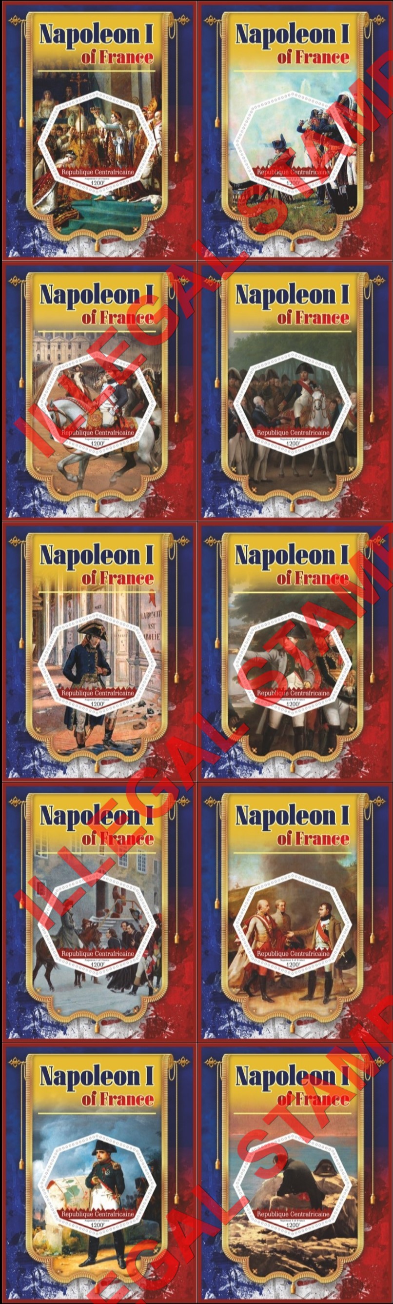 Central African Republic 2019 Napoleon Illegal Stamp Souvenir Sheets of 1