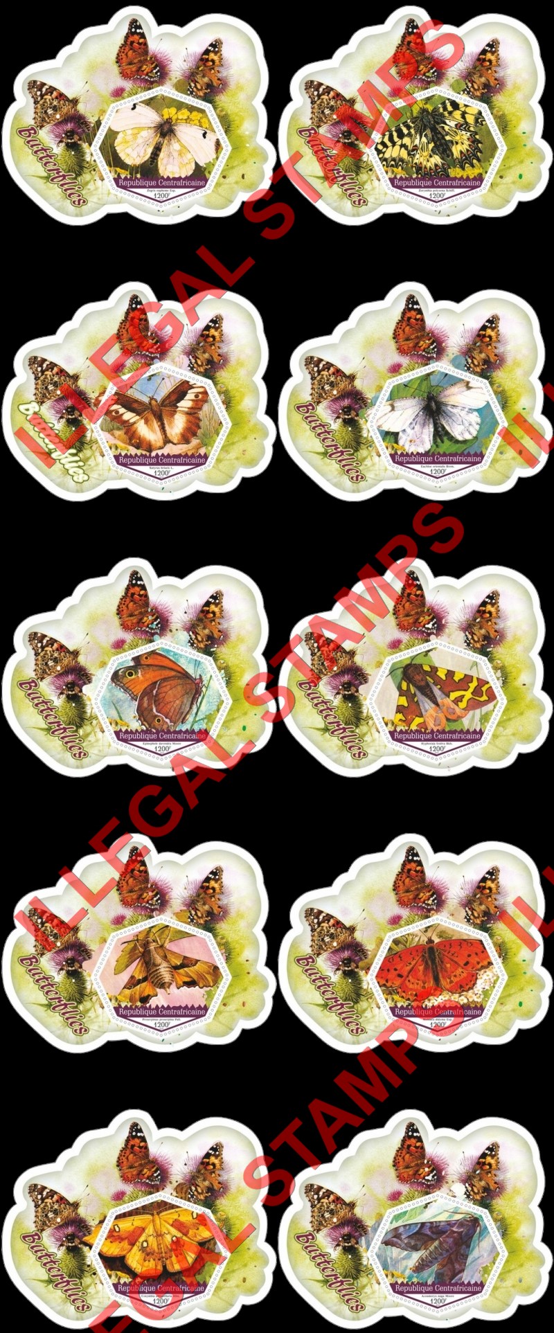 Central African Republic 2020 Butterflies Illegal Stamp Souvenir Sheets of 1