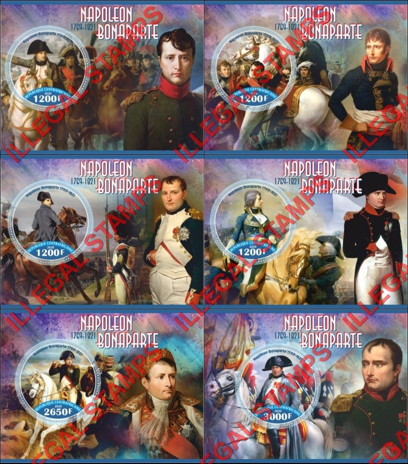 Central African Republic 2020 Napoleon Bonaparte (different) Illegal Stamp Souvenir Sheets of 1