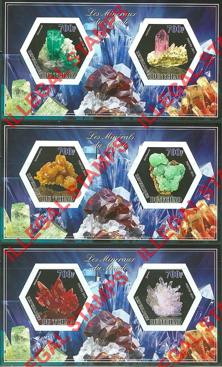 Chad 2014 Minerals Illegal Hexagon Stamps in Souvenir Sheets of 2