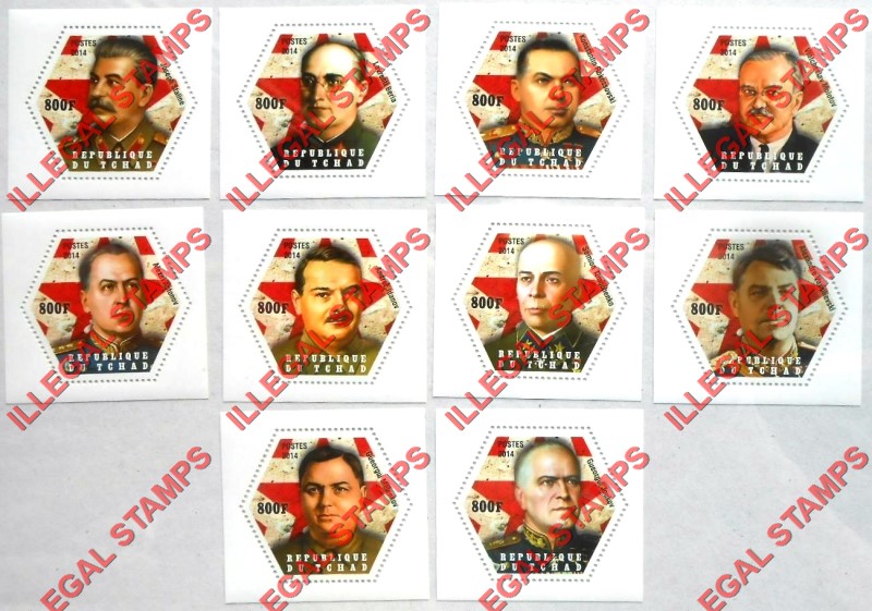 Chad 2014 World War II Leaders Soviet Illegal Hexagon Stamps in Deluxe Souvenir Sheets of 1