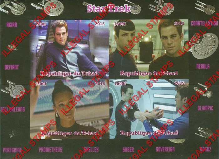 Chad 2015 Star Trek Illegal Stamps in Souvenir Sheet of 4