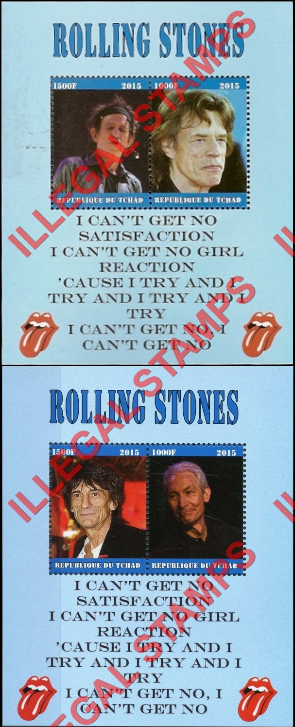 Chad 2015 The Rolling Stones Illegal Stamps in Souvenir Sheets of 2