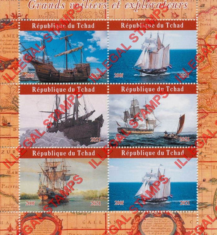 Chad 2021 Sailing Ships Exploration Illegal Stamps in Souvenir Sheet of 6