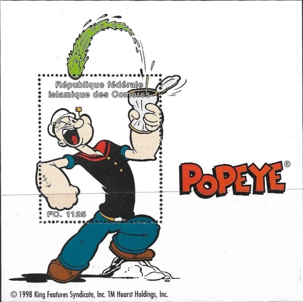 Comoro Islands 1998 Popeye Stamp Souvenir Sheet of 1 (Sheet 1)