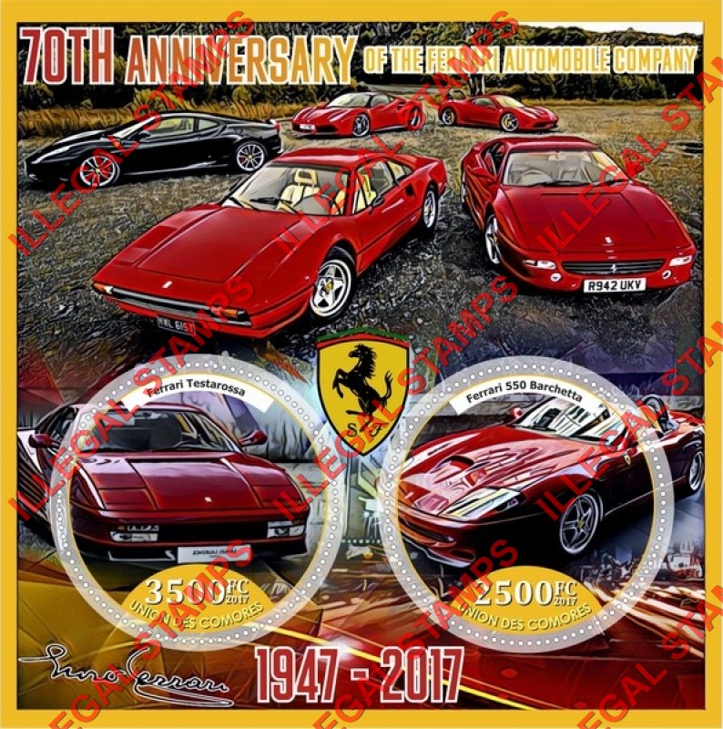 Comoro Islands 2017 Ferrari Counterfeit Illegal Stamp Souvenir Sheet of 2