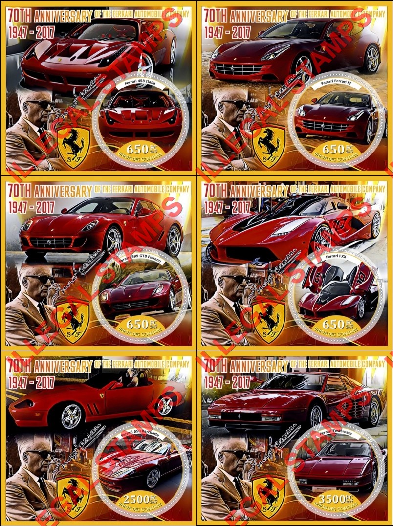 Comoro Islands 2017 Ferrari Counterfeit Illegal Stamp Souvenir Sheets of 1