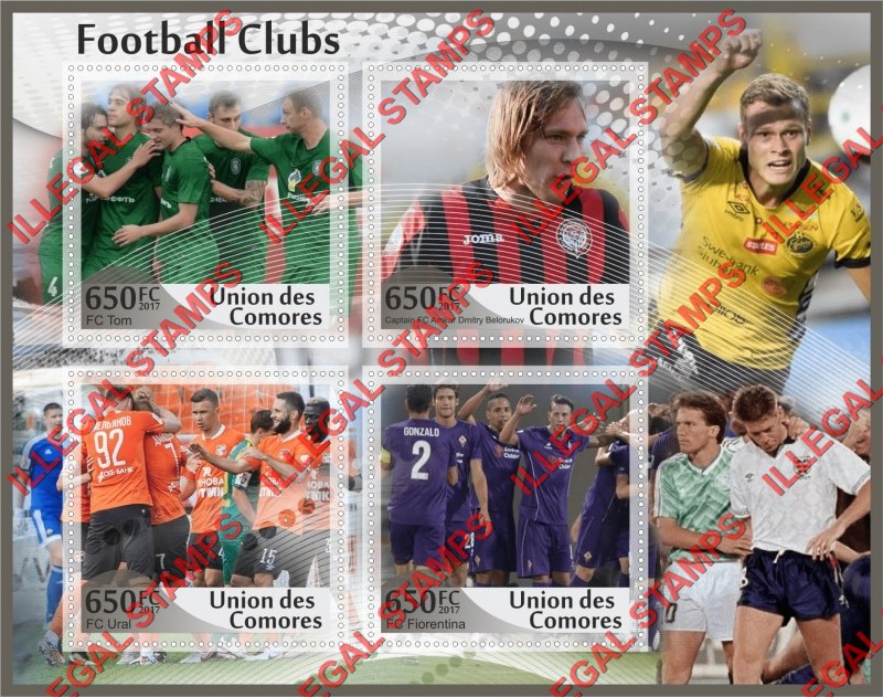 Comoro Islands 2017 Football Clubs Counterfeit Illegal Stamp Souvenir Sheet of 4