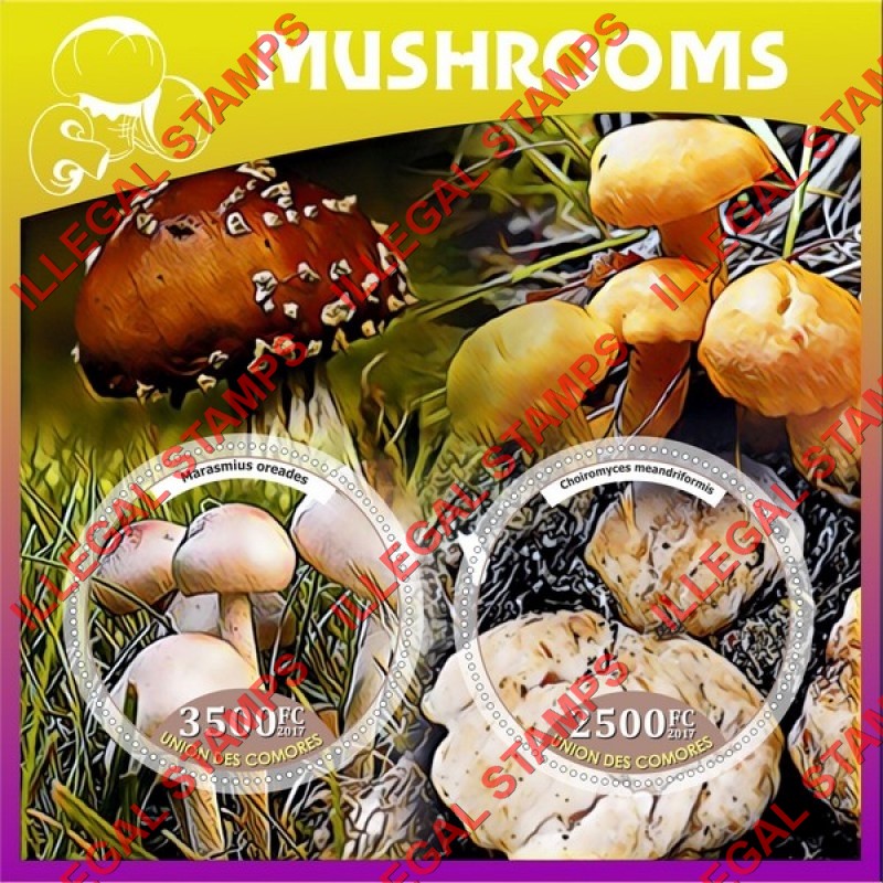 Comoro Islands 2017 Mushrooms Counterfeit Illegal Stamp Souvenir Sheet of 2