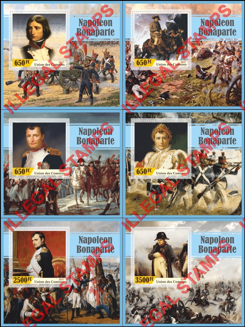 Comoro Islands 2017 Napoleon Bonaparte (different) Counterfeit Illegal Stamp Souvenir Sheets of 1