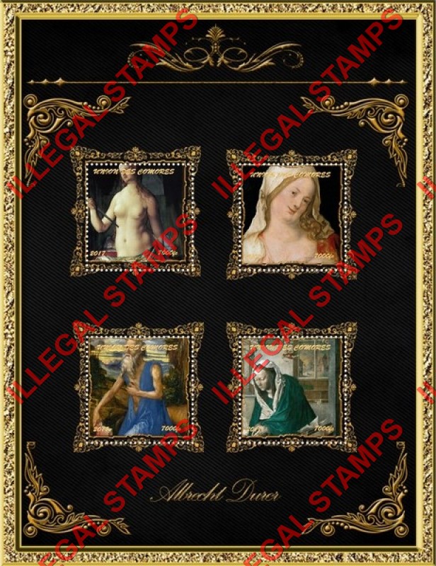 Comoro Islands 2017 Paintings by Albrecht Durer Counterfeit Illegal Stamp Souvenir Sheet of 4 (Sheet 2)