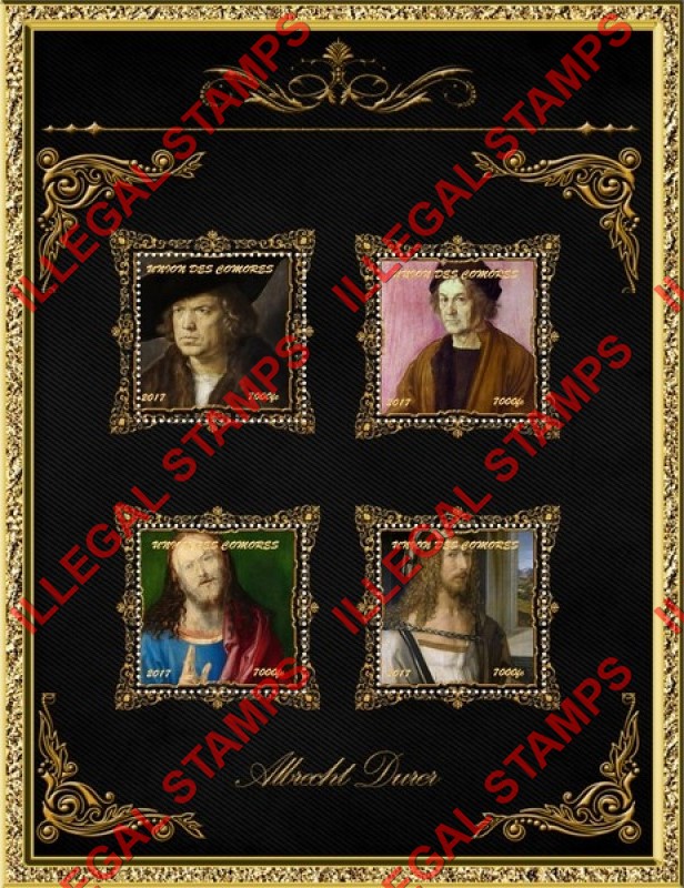 Comoro Islands 2017 Paintings by Albrecht Durer Counterfeit Illegal Stamp Souvenir Sheet of 4 (Sheet 3)