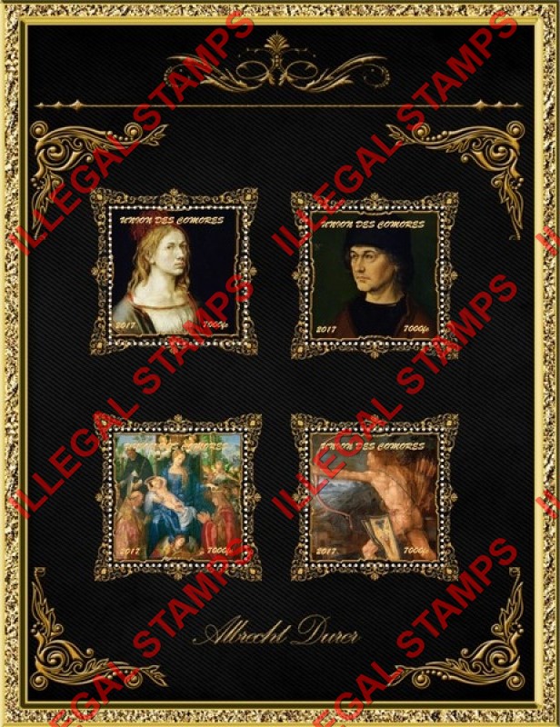 Comoro Islands 2017 Paintings by Albrecht Durer Counterfeit Illegal Stamp Souvenir Sheet of 4 (Sheet 4)