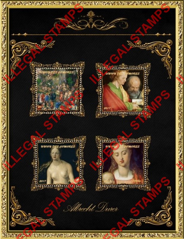 Comoro Islands 2017 Paintings by Albrecht Durer Counterfeit Illegal Stamp Souvenir Sheet of 4 (Sheet 5)