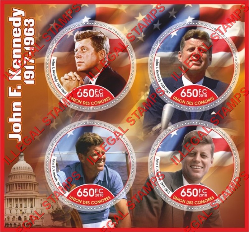 Comoro Islands 2018 John F. Kennedy Counterfeit Illegal Stamp Souvenir Sheet of 4