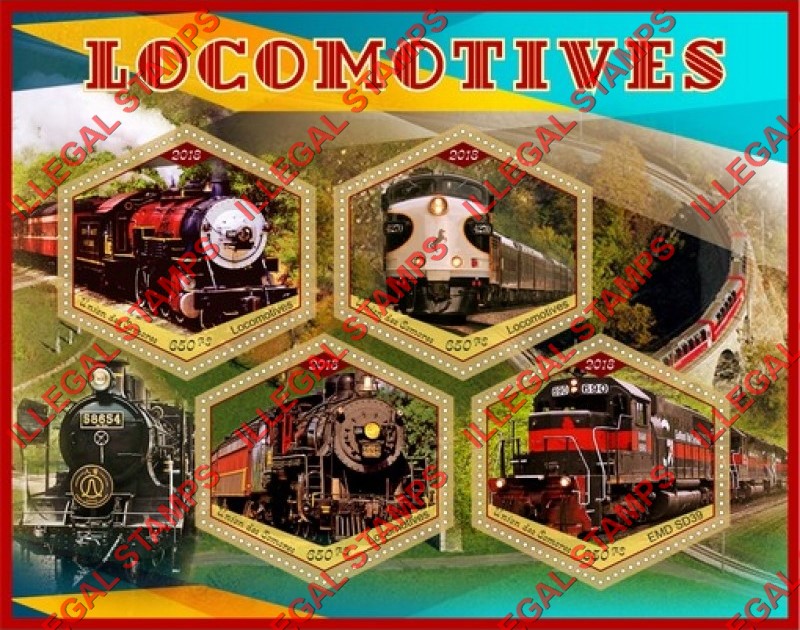 Comoro Islands 2018 Locomotives Counterfeit Illegal Stamp Souvenir Sheet of 4