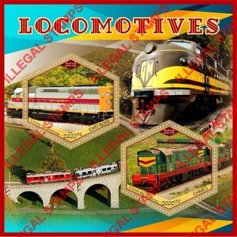 Comoro Islands 2018 Locomotives Counterfeit Illegal Stamp Souvenir Sheet of 2