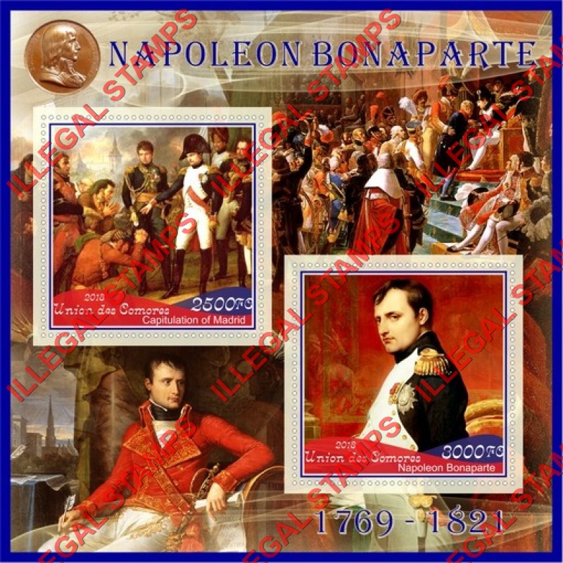 Comoro Islands 2018 Napoleon Bonaparte (different) Counterfeit Illegal Stamp Souvenir Sheet of 2