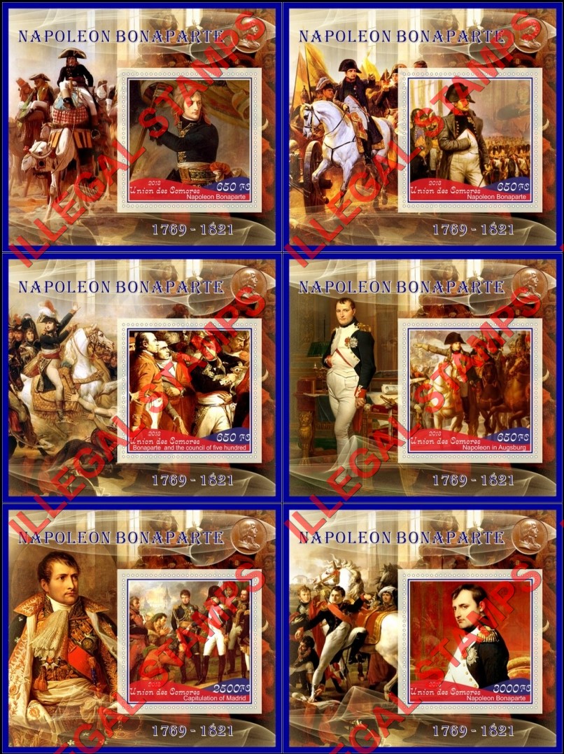 Comoro Islands 2018 Napoleon Bonaparte (different) Counterfeit Illegal Stamp Souvenir Sheets of 1