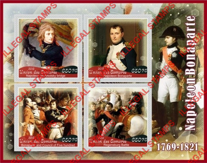 Comoro Islands 2018 Napoleon Bonaparte Counterfeit Illegal Stamp Souvenir Sheet of 4