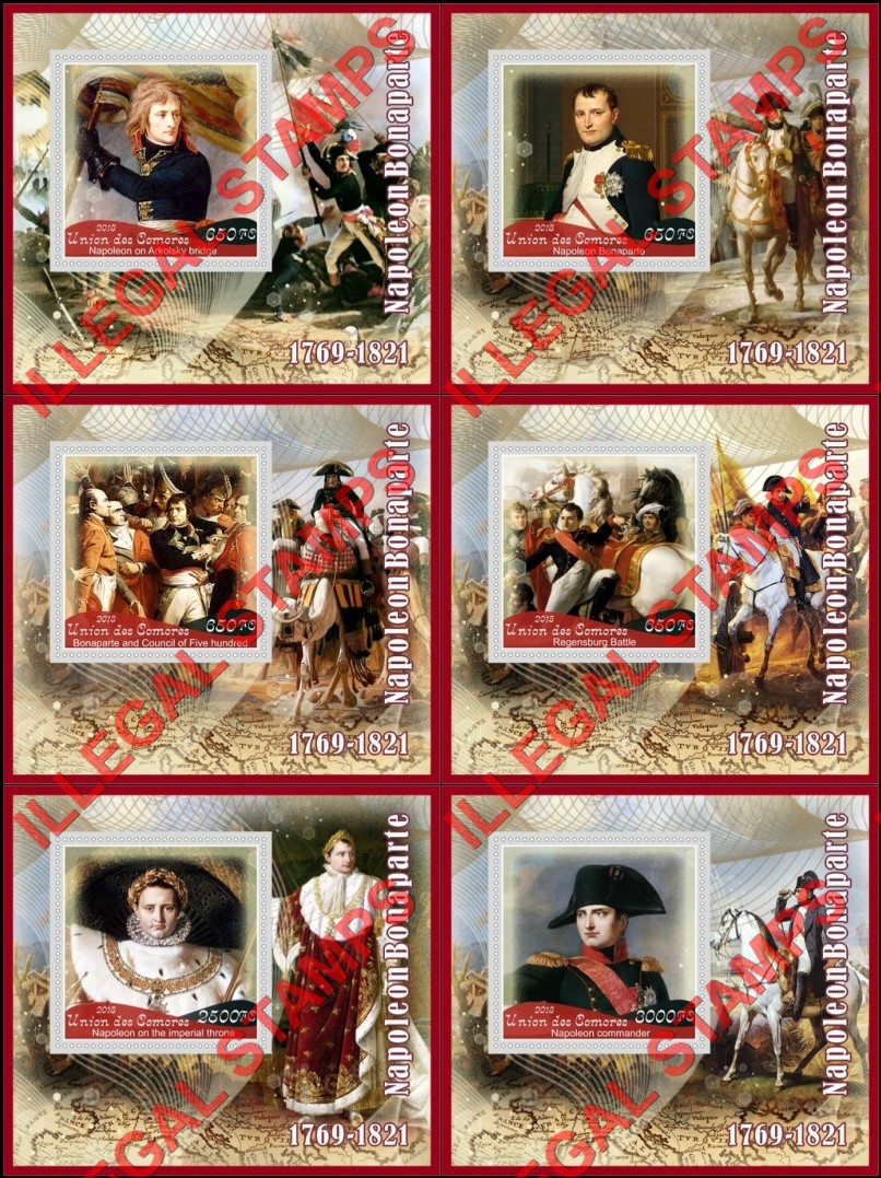 Comoro Islands 2018 Napoleon Bonaparte Counterfeit Illegal Stamp Souvenir Sheets of 1