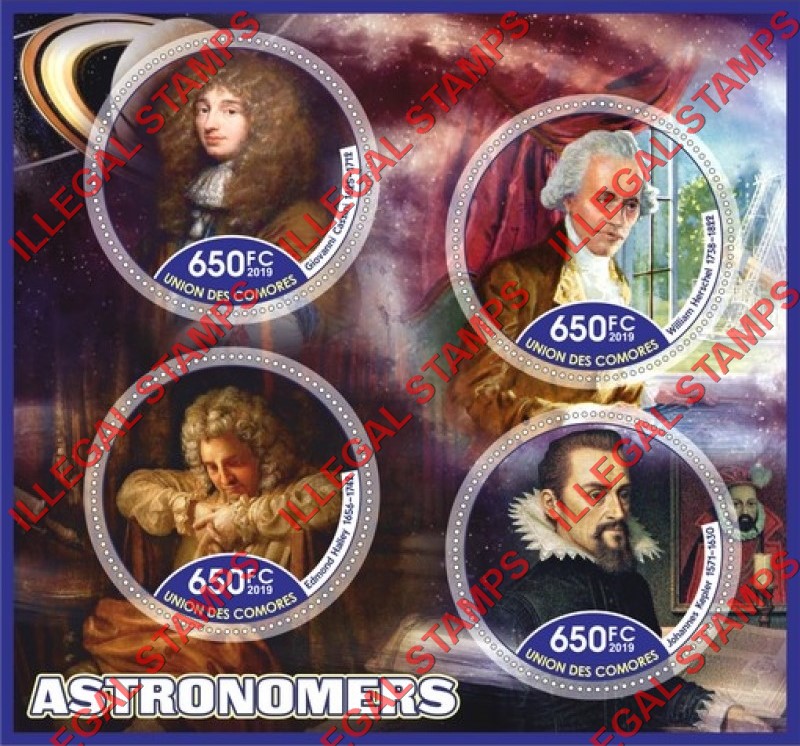 Comoro Islands 2019 Astronomers Counterfeit Illegal Stamp Souvenir Sheet of 4