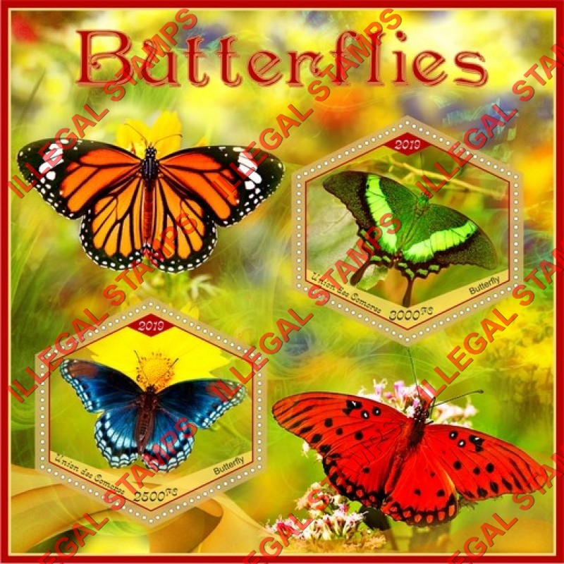 Comoro Islands 2019 Butterflies Counterfeit Illegal Stamp Souvenir Sheet of 2