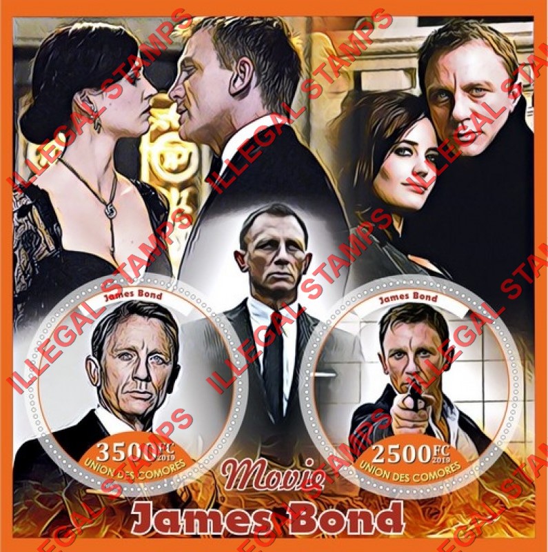 Comoro Islands 2019 James Bond Counterfeit Illegal Stamp Souvenir Sheet of 2