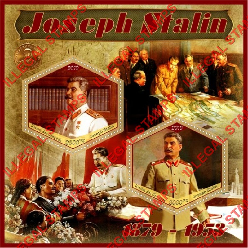 Comoro Islands 2019 Joseph Stalin (different) Counterfeit Illegal Stamp Souvenir Sheet of 2