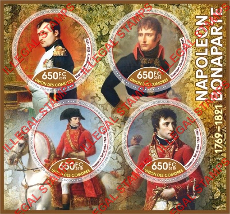 Comoro Islands 2019 Napoleon Bonaparte Counterfeit Illegal Stamp Souvenir Sheet of 4