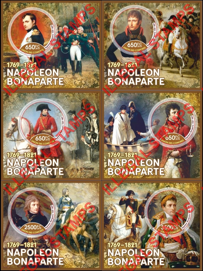 Comoro Islands 2019 Napoleon Bonaparte Counterfeit Illegal Stamp Souvenir Sheets of 1